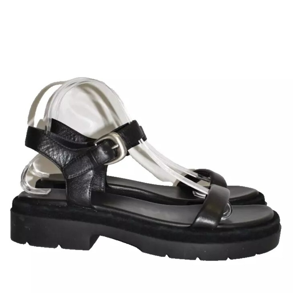 $310 Vince Heloise Ankle Strap Platform Chunky Sandal Black Leather 9.5 (Mf12)